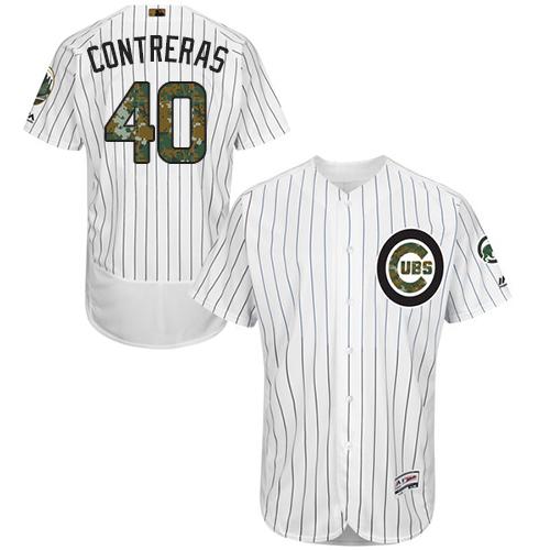 Cubs #40 Willson Contreras White(Blue Strip) Flexbase Authentic Collection Memorial Day Stitched MLB Jersey - Click Image to Close